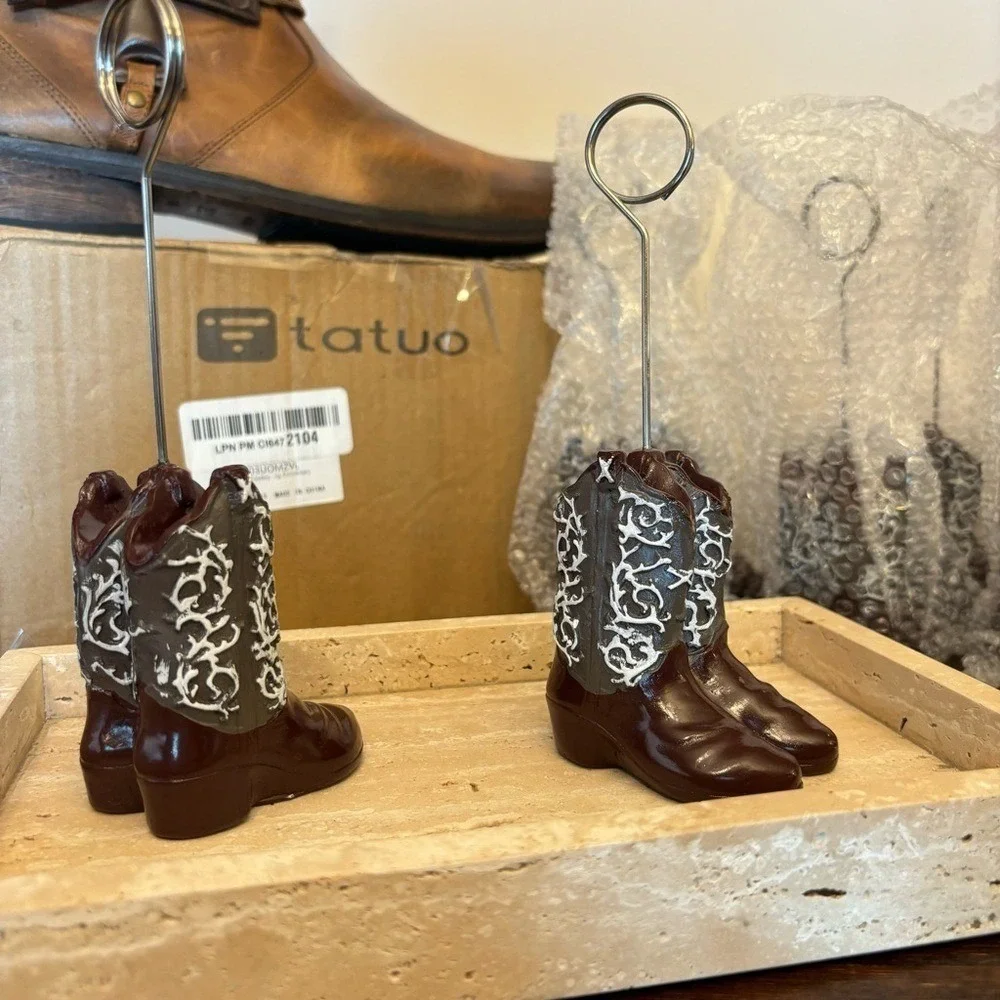Tatuo 10 Brown Cowboy Boots Table No. Card Holders Weddings Parties Auctions NIB